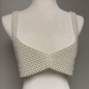 Pearl Beaded Crop Top / Bralette – Ivory – Unbranded
